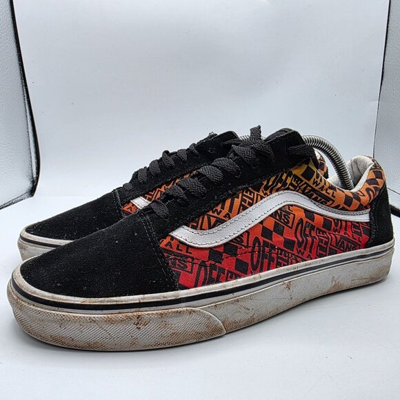 Vans Old Skool Mens Size 10.5 Black Orange Red Skate Shoes Casual Walking - Picture 4 of 13